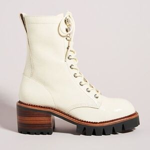 Jeffrey Campbell Sycamore Lace-Up Boots Ivory Patent Lug Sole Moto Biker Size 10